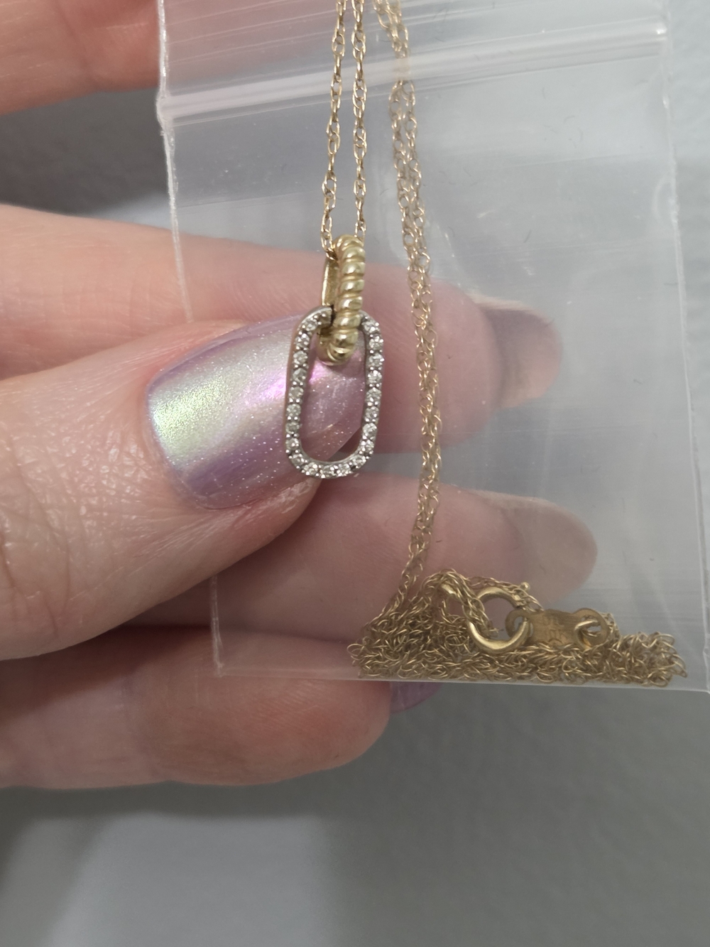 Zales 10K Gold Necklace w/Pavé Diamond Paperclip Doorknocker Pendant - Picture 8 of 16